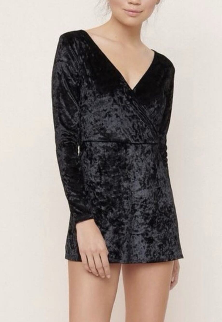 Garage Black Velvet Romper Y2k preppy babydoll coquette Dress Small A009093